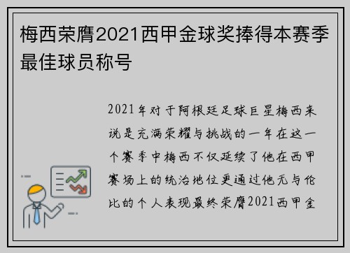 梅西荣膺2021西甲金球奖捧得本赛季最佳球员称号