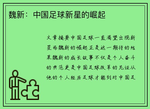 魏新：中国足球新星的崛起